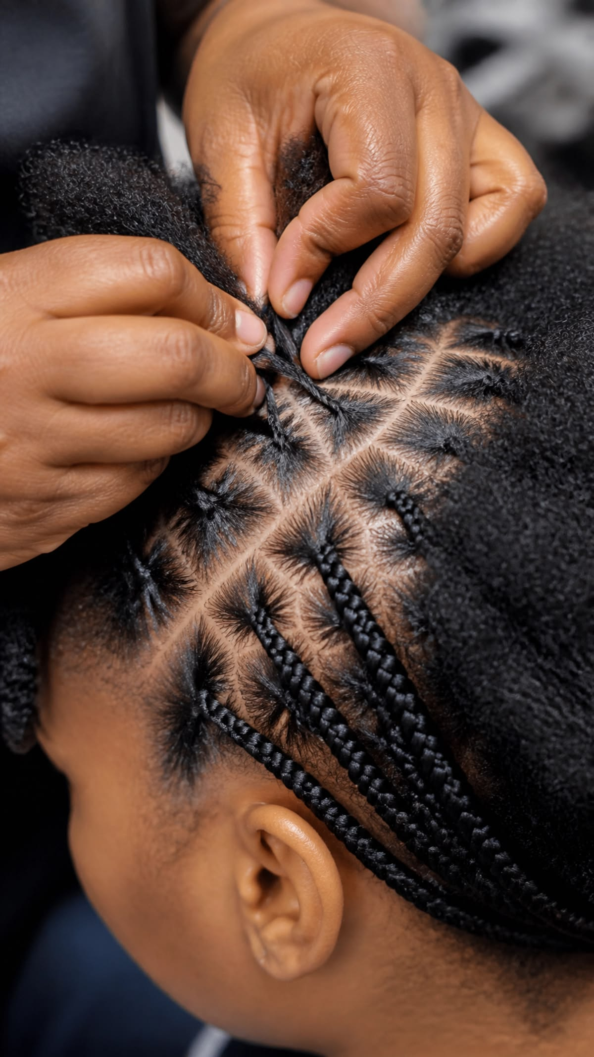 Stylist creating neat braids for a client